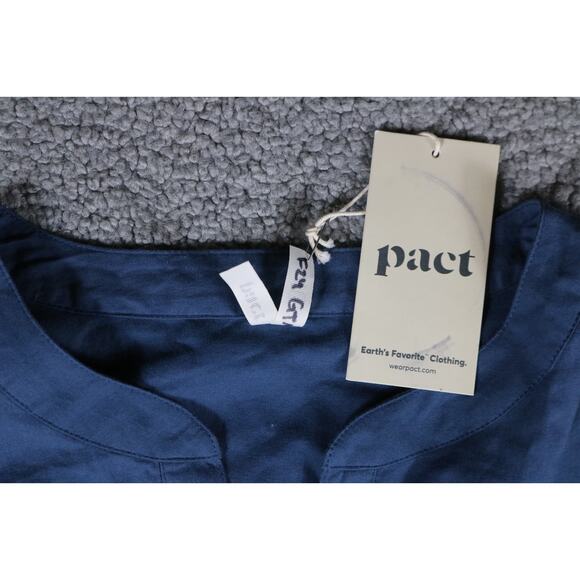 New Pact Dress Medium Blue Organic Cotton Sunset Lightweight Belted Midi Sample - Picture 9 of 15